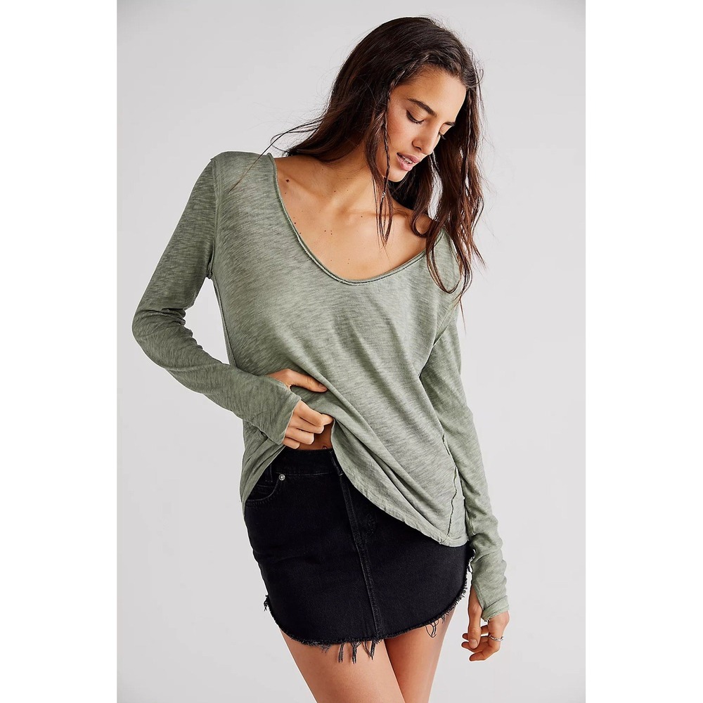 We The Free by Free People It's A Secret Long Sleeve Tee Size Medium Olive Green